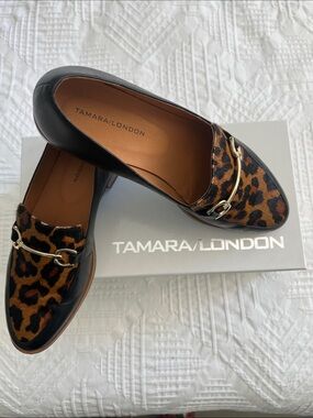 Leopard Print and Black Leather Loafers